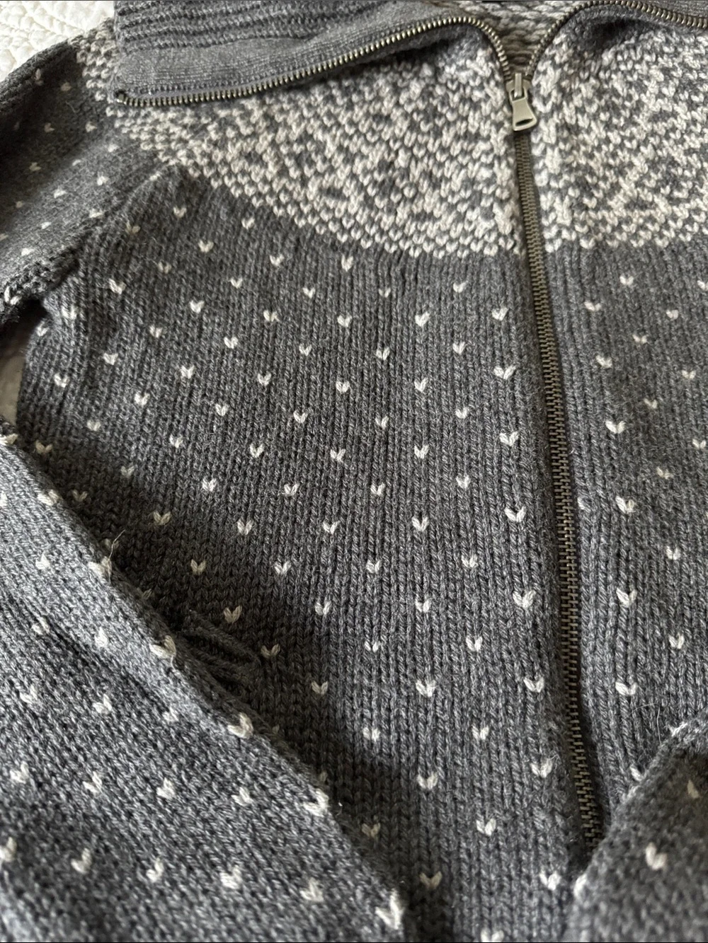 Talbots Charcoal and White Zip-Front Fair Isle Cardigan - Picture 3 of 7